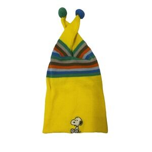 Snoopy Yellow Ski Double Pom Pom Beanie Hat Peanuts Winter Snow One Size